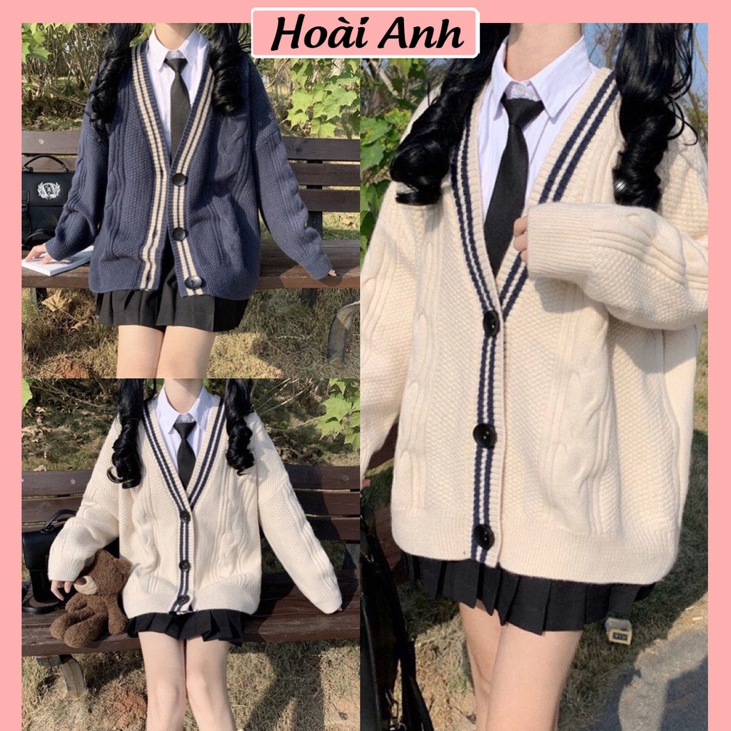 Áo Khoác Cardigan Len Thừng Viền Áo Len Cardigan Viền Kép Hàn Quốc Form Rộng Tay Bồng Chất Mềm Mịn