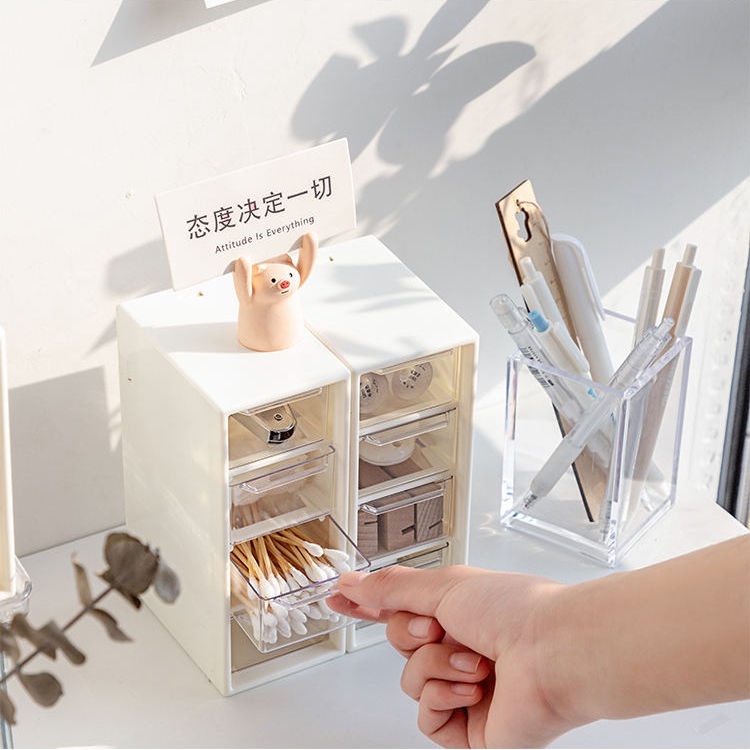 Jiugongge Storage Box Desktop Drawer Storage Box Mini Pocket Storage Box Cute Dormitory Storage Rack Contact Lens Daily Disposable Storage Box Cotton Swab Storage Box Four Palaces