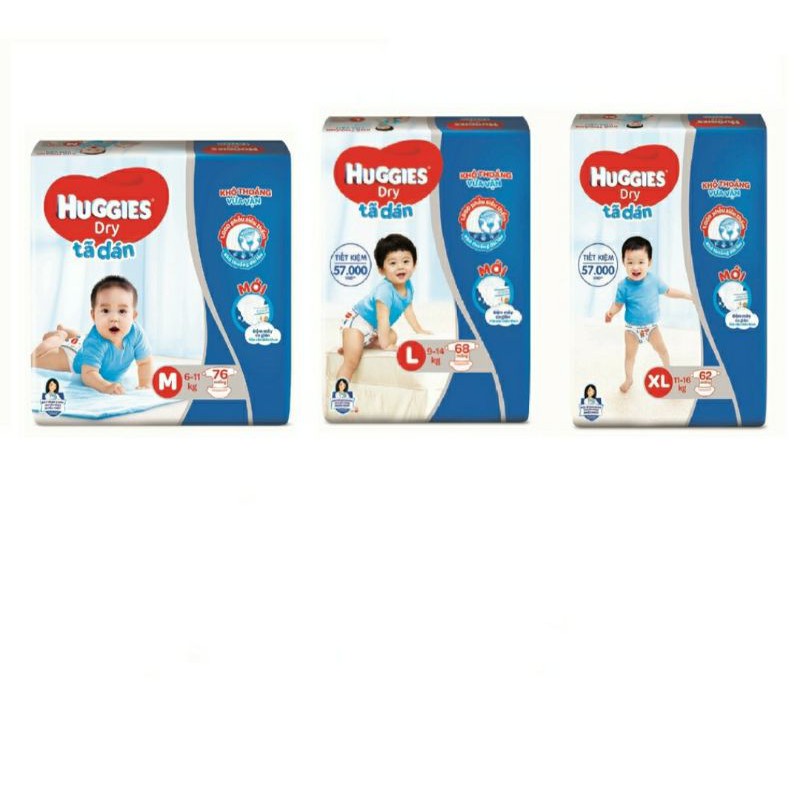 TÃ QUẦN/TÃ DÁN HUGGIES M74,M76,L68,XL62,XXL56 MỚI