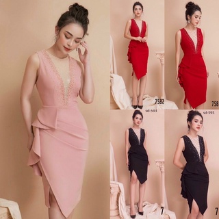 Đầm body ép đá tà xéo phối bèo m/l/xl/2xl⚡️đầm dự tiệc