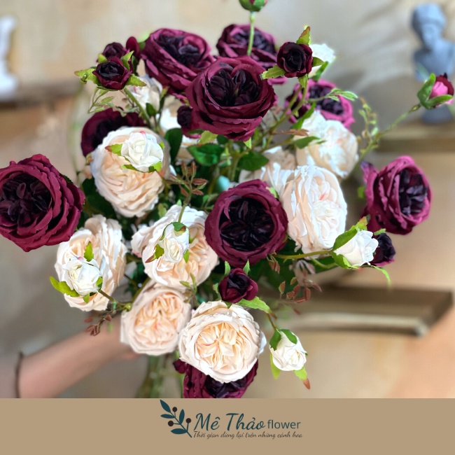 Cành Hoa Hồng 3 Bông 3 Nụ Chất Liệu Lụa Cao Cấp Decor Nhà Cửa, Trang Trí Phòng Khách Của Me Thảo Flower