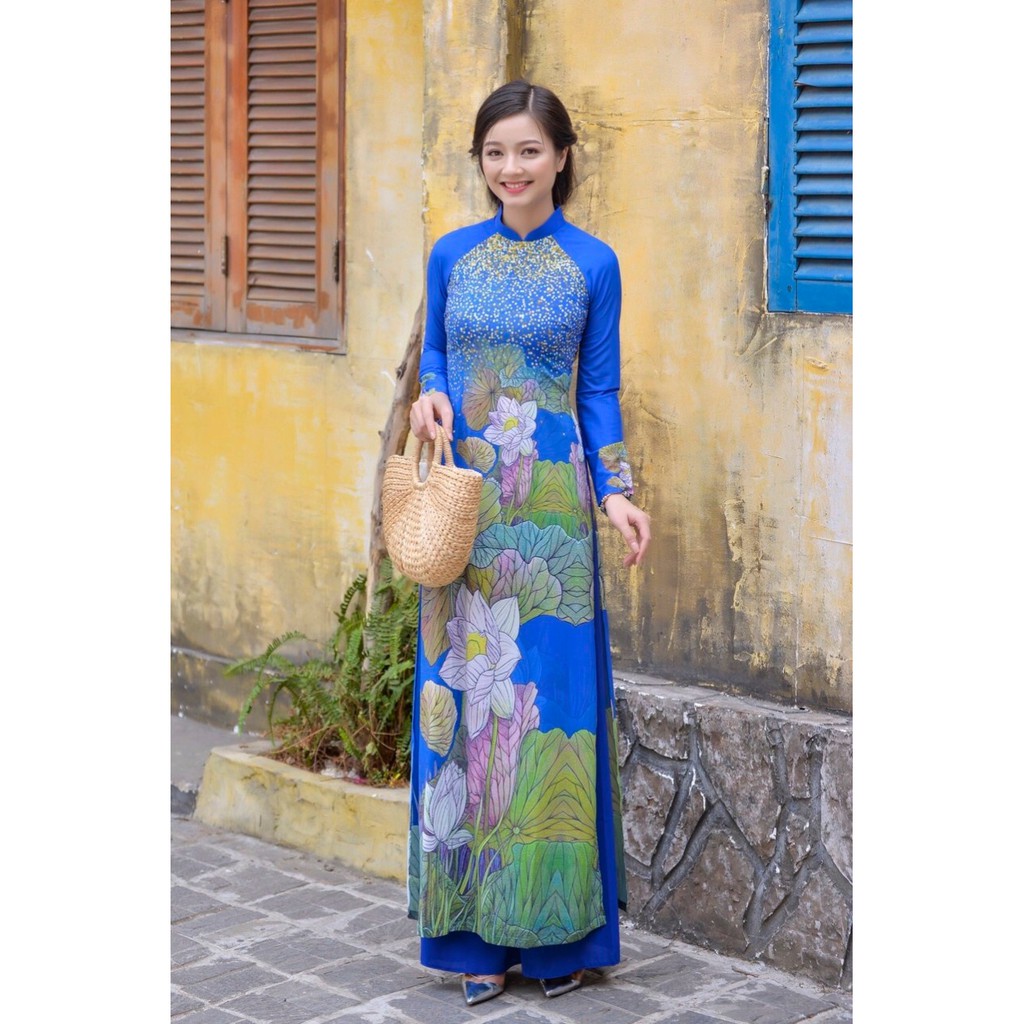 HÀNG TK - SET BỘ ÁO DÀI LỤA IN HOA SEN TRUYỀN THỐNG - ZLS05300