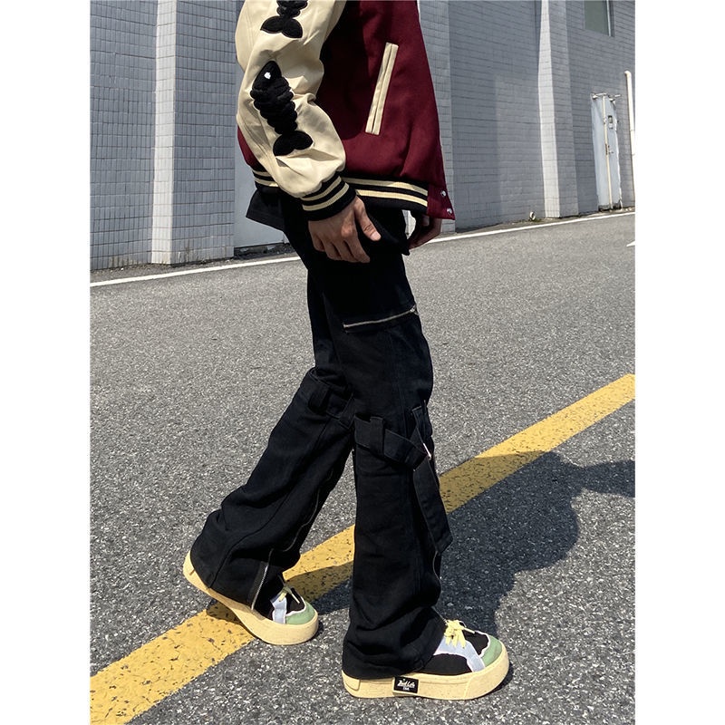 Quần Dài Denim Phối Khóa Kéo Phong Cách Đường Phố Âu Mỹ Cá Tính Cho Nam