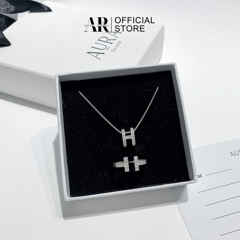Set dây chuyền khuyên tai nhẫn chữ H Aura Silver