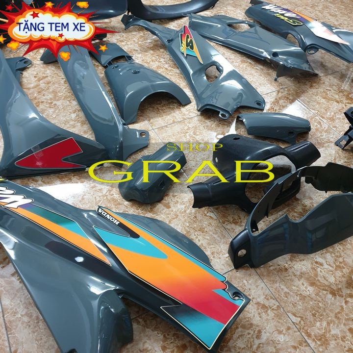 Dàn áo xe Wave 110, Wave ZX, Wave Anpha đời 1997 đến 2006 nhưa ABS cao cấp MÀU XÁM XI MĂNG