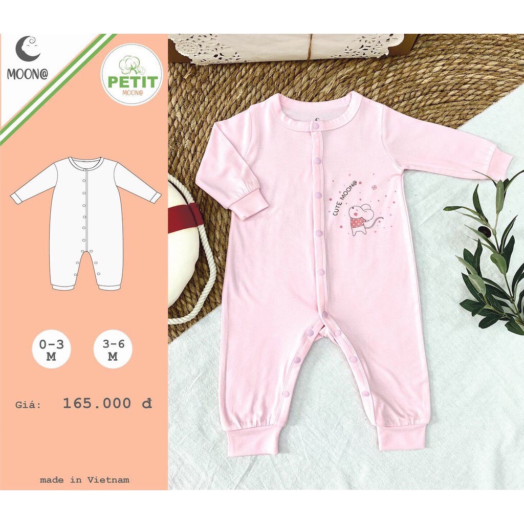 [Mã SKAMCLU8 giảm 10% cho đơn từ 100K] [CHÍNH HÃNG] Body dài tay cúc giữa trẻ em chất petit họa tiết Moon