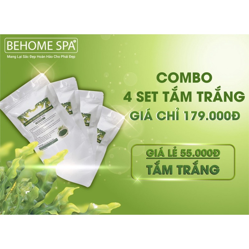 Tắm Trắng Behome Spa ⛱Freeship⛱ Tắm trắng tảo diệp lục Collagen, nâng 3 tone, đào thải độc tố da (tách lẻ 1 gói)