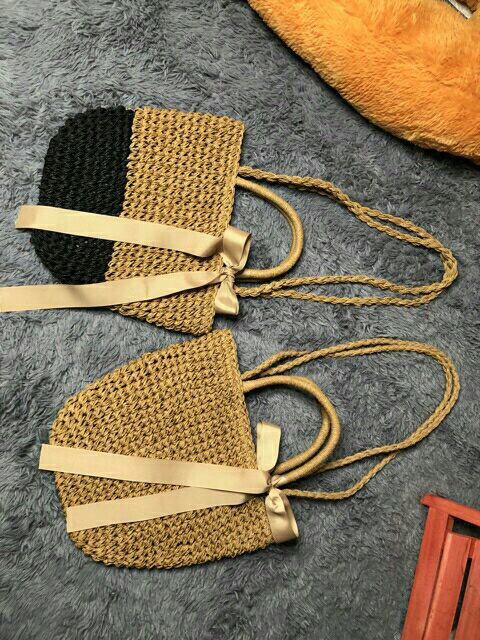 Túi cói buộc nơ vintage