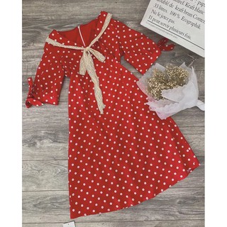 ĐẦM BI ĐỎ REN CỘT NƠ CỔ (có ảnh thật)
