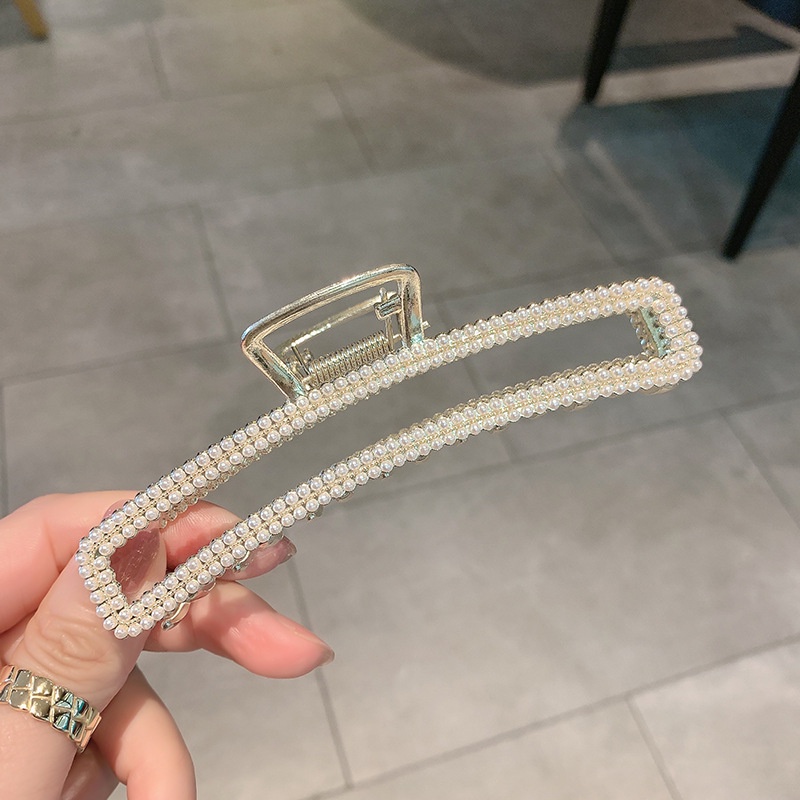 Kẹp Tóc Kim Loại Màu Vàng Đính Ngọc Trai Lấp Lánh Thời Trang Hàn Quốc