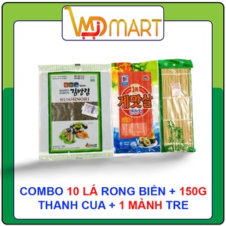 Combo Rong biển cuộn kimbap 10 lá + 150g thanh cua Sajo + 1 Mành tre (làm kimbap)