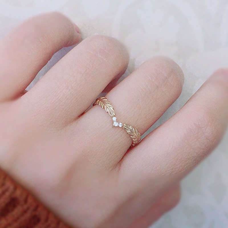 Nhẫn Mạ Vàng 14k Hình Lông Vũ Đính Đá Zircon