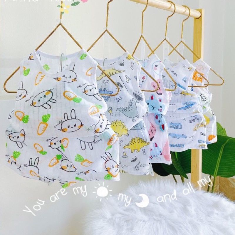 Bộ ba lỗ cotton giấy cho bé trai bé gái siêu mát