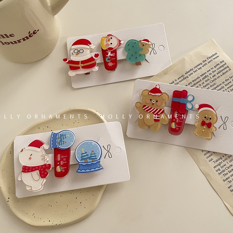 Set 3 kẹp tóc hoạ tiết hoạt hình giáng sinh dễ thương cho bé gái