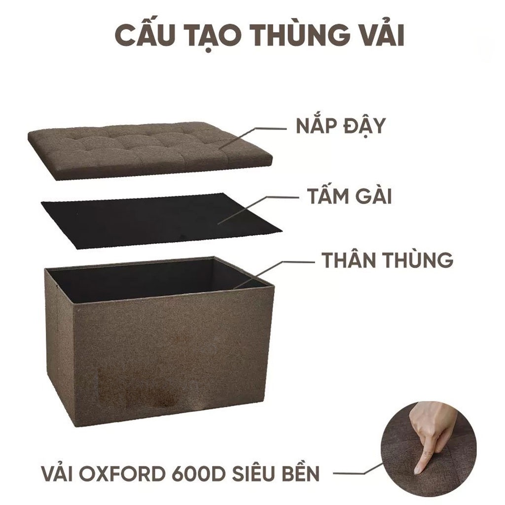 Thùng vải đựng đồ kiêm ghế ngồi khung gỗ nhân tạo bọc vải cao cấp