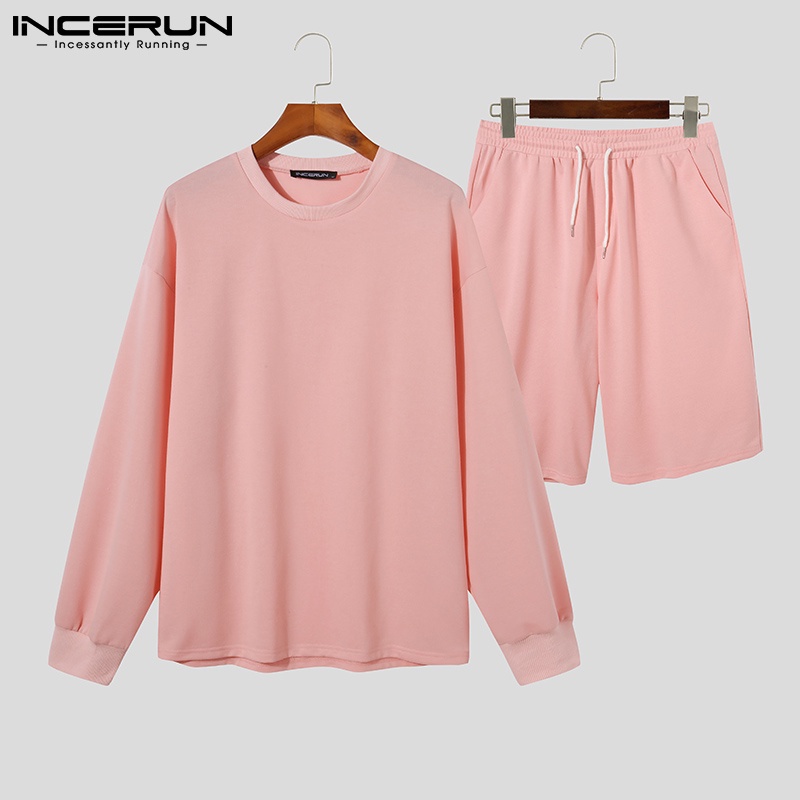 Bộ áo sweater tay dài + quần short INCERUN thời trang trẻ trung cho nam
