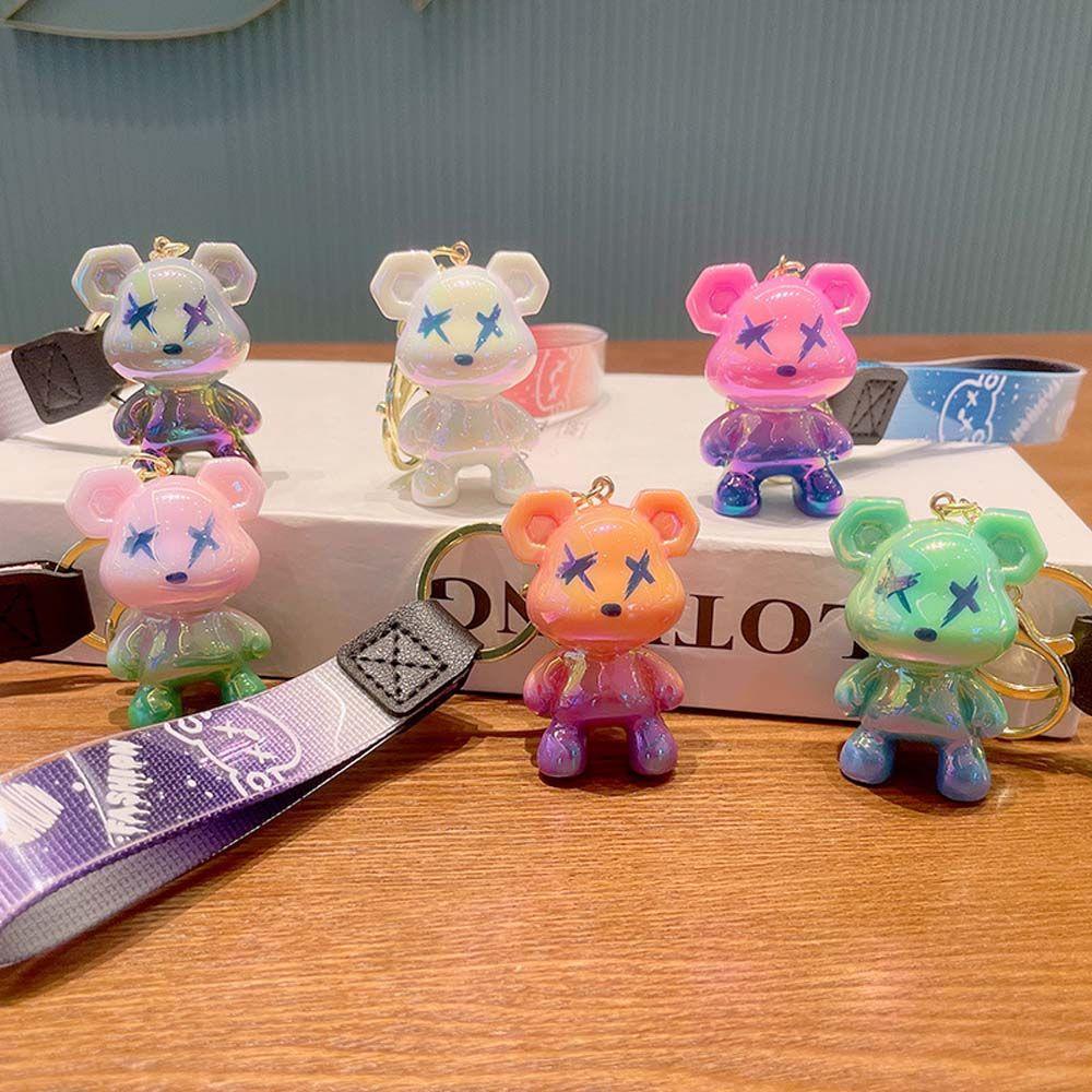 Móc Khóa Hình Gấu Hoạt Hình Bằng Nhựa Resin Màu Gradient Sáng Tạo