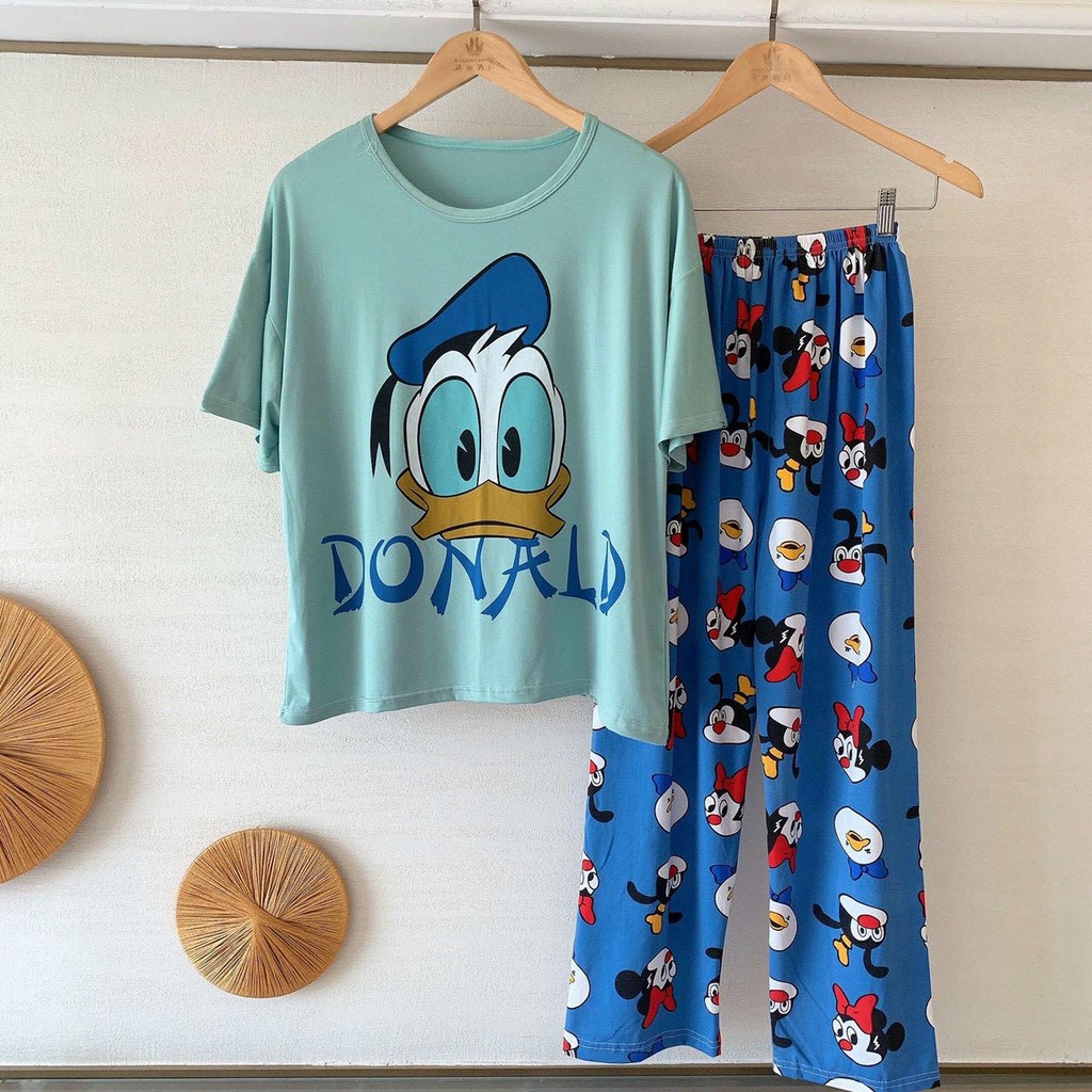 Set đồ bộ nữ thun lạnh cotton in hình 3D vịt donald cực dễ thương, chất thun cotton mềm mịn, thoải mái, co giãn tốt