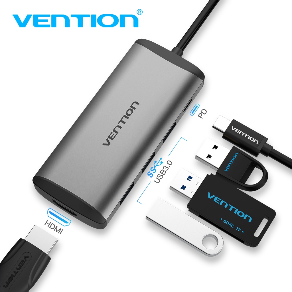 Vention Bộ Chia Cổng USB Type-C 5 Trong 1 Kèm Cổng HDMI 4K USB 3.0 PD Cho Laptop
