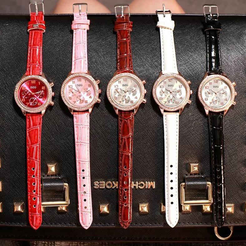 Mã FAMAYMA Đồng hồ nữ dây da DZG viền đá tinh xảo | BigBuy360 - bigbuy360.vn