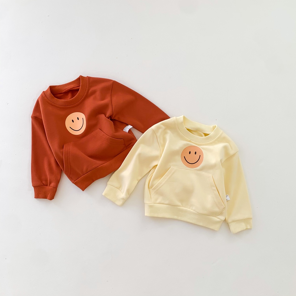 Áo hoodie em bé tay dài in hình mặt cười đơn giản thoải mái