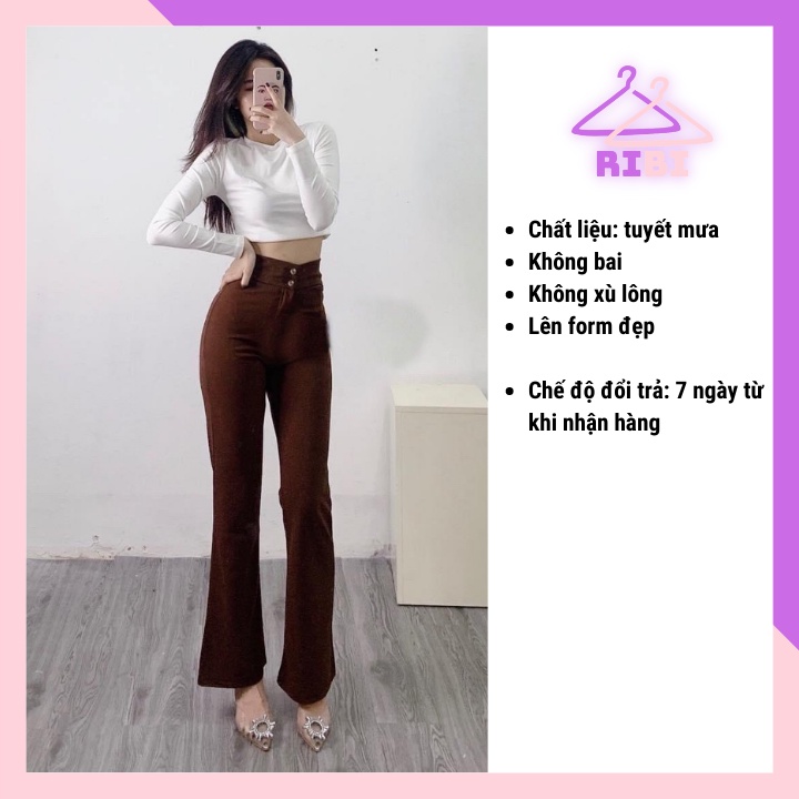 Quần lưng cao nữ ống loe nút chất liệu tuyết mưa loại 1 tôn dáng dài chân - RIBI STORE