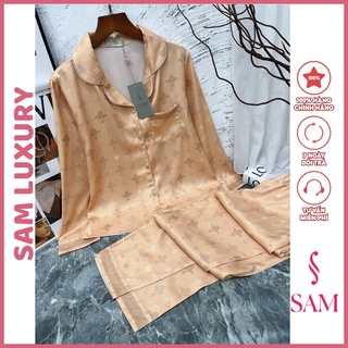 Bộ mặc nhà lụa vân Sam luxury, pijama lụa dài tay cao cấp