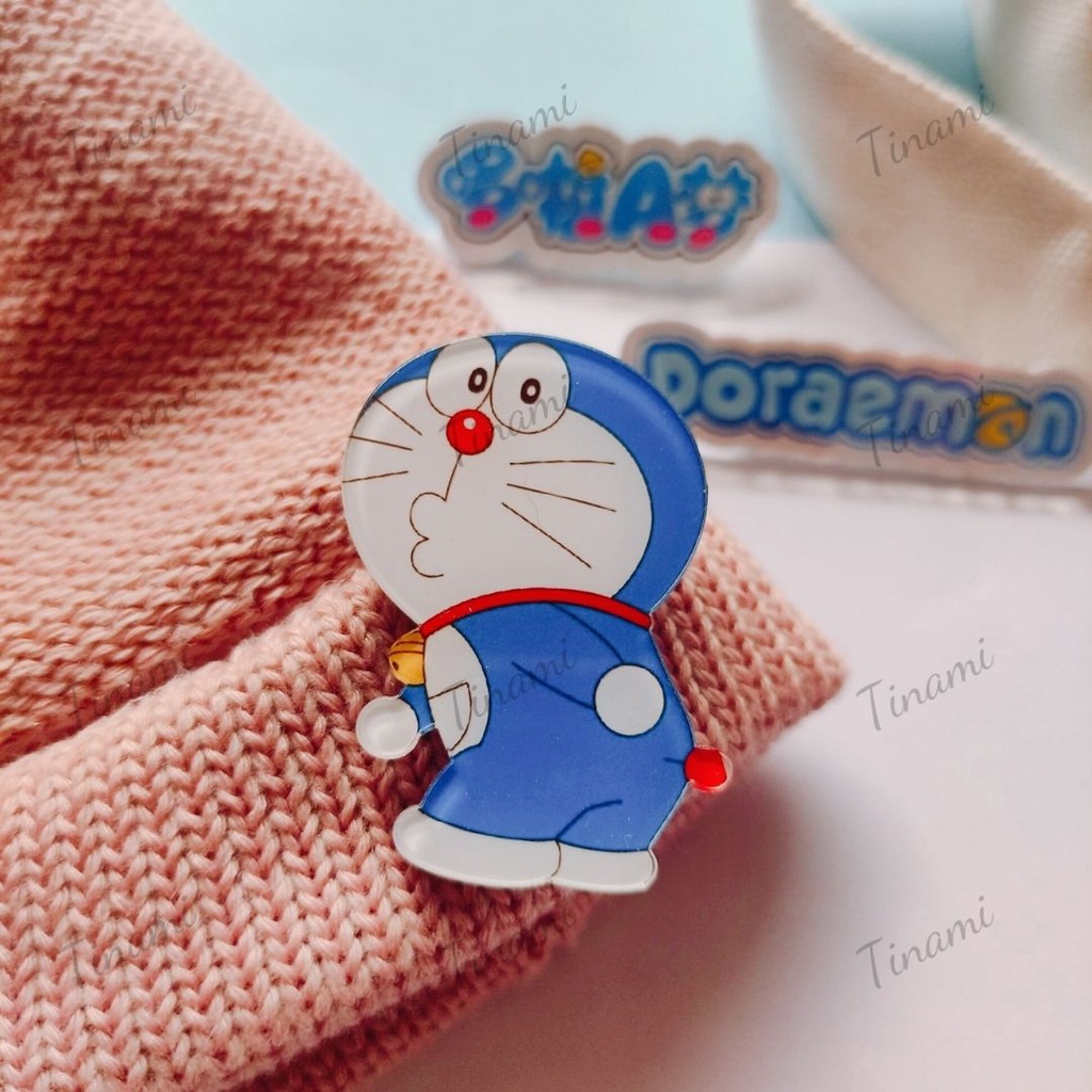 Sticker Doraemon cute pin cài áo phụ kiện trang trí túi xách balo nhựa trong Acrylic dễ thương