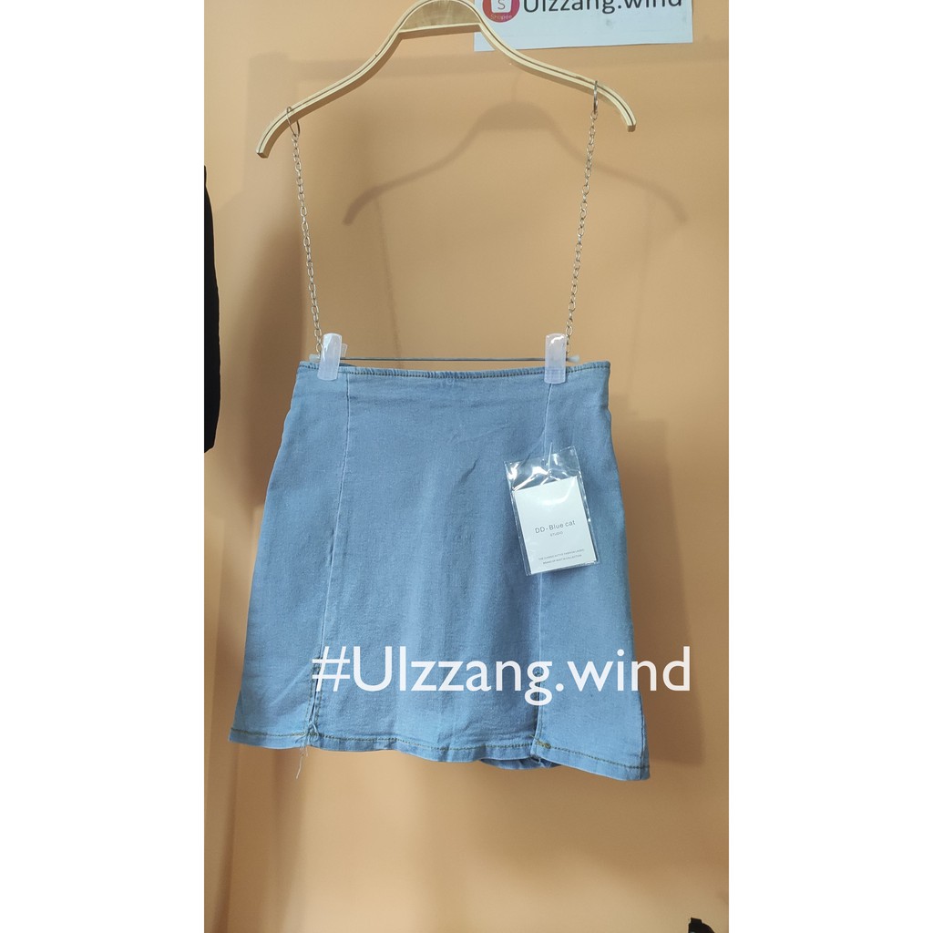 [HÀNG SẴN-ảnh thật] Chân váy jean xanh nhạt xẻ tà 2 bên Ulzzang - u.w | BigBuy360 - bigbuy360.vn