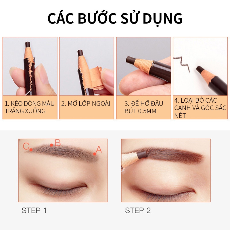 BEAUTY GLAZED Bút chì xé kẻ lông mày tiện dụng 5 màu tùy chọn