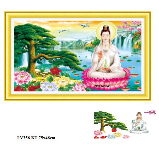 Tranh gắn đá phật bà quan âm KT:75x46cm. Tranh đính đá chưa gắn.