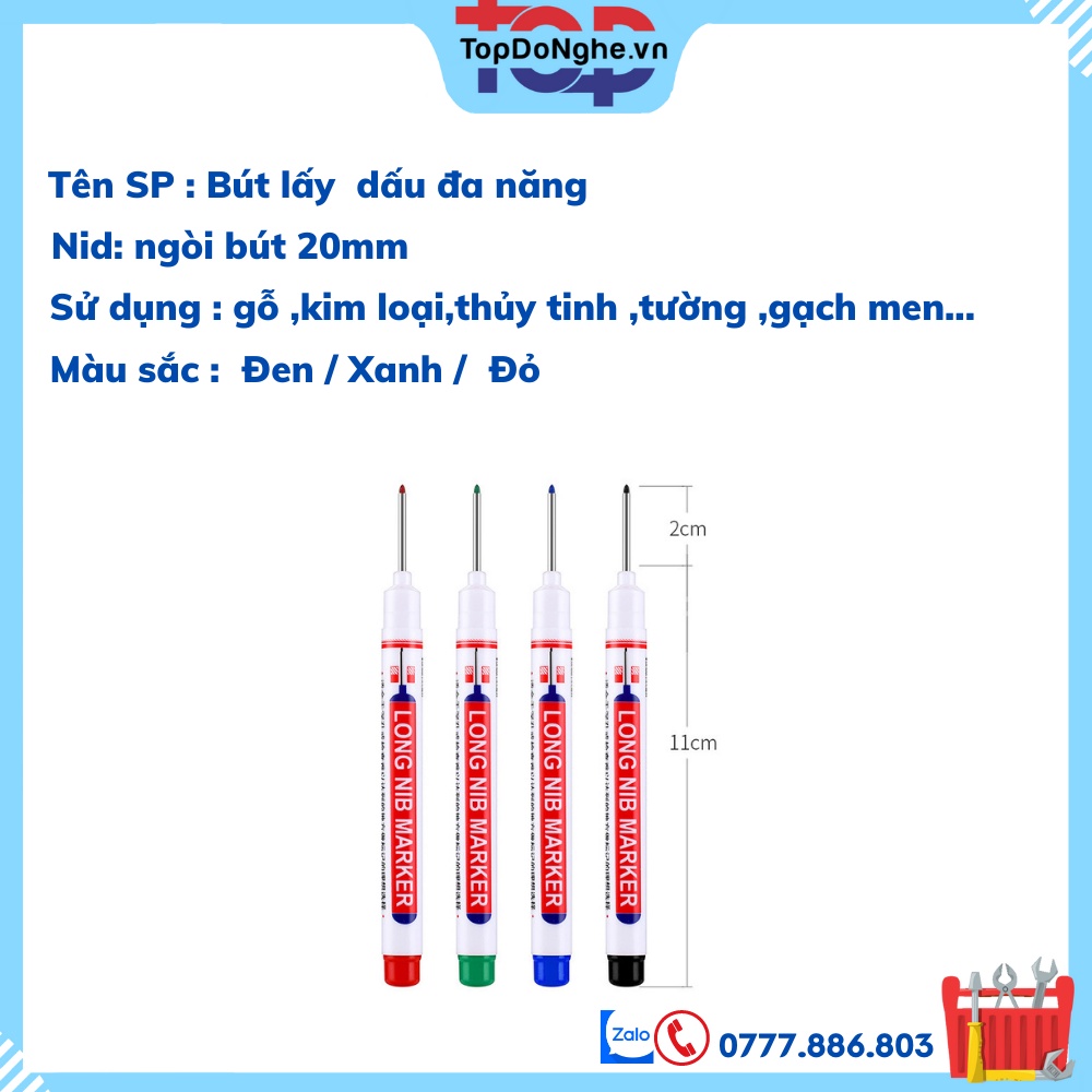 Bút đánh dấu lỗ sâu mũi dài 20mm đa năng khô mực nhanh lấy dấu khoan thợ điện, nước, camera
