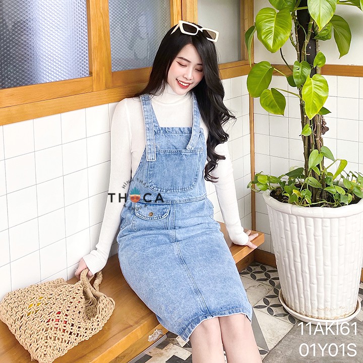 Yếm váy jeans nữ dáng dài túi nấp trước THOCA HOUSE ulzzang chuẩn style Hàn Quốc dễ phối đồ, trẻ trung, năng động