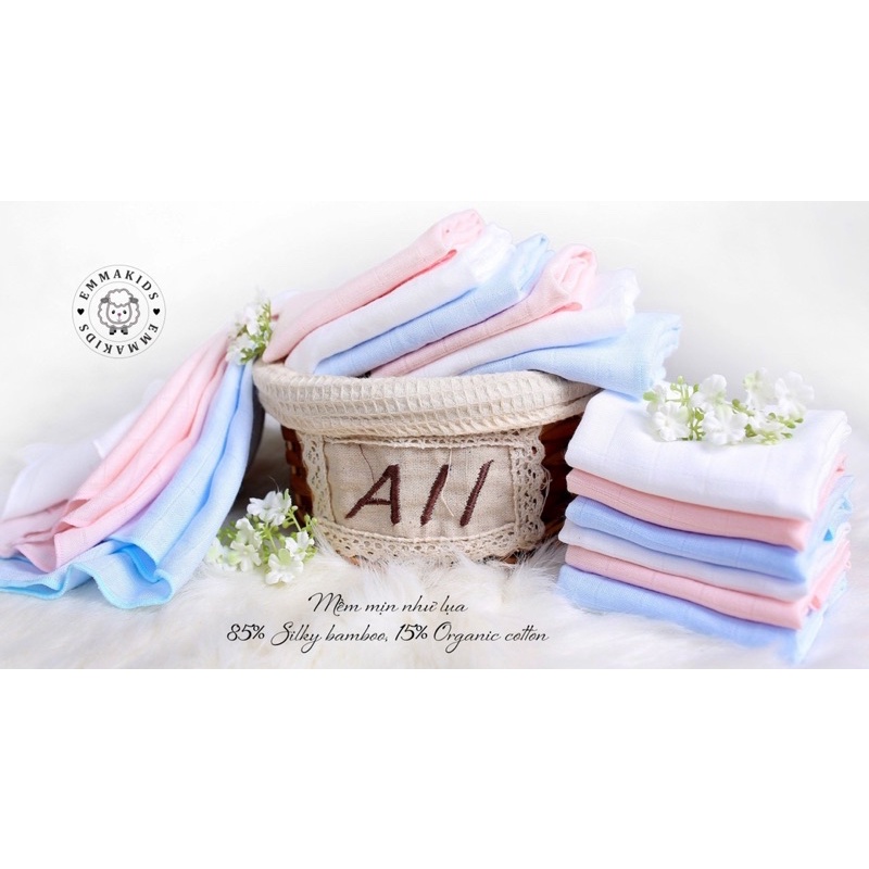 Hộp 6 Khăn sữa sợi tre 2 lớp EMMA KIDS, kích thước 30 x 30cm - Khăn sợi tre cho bé.