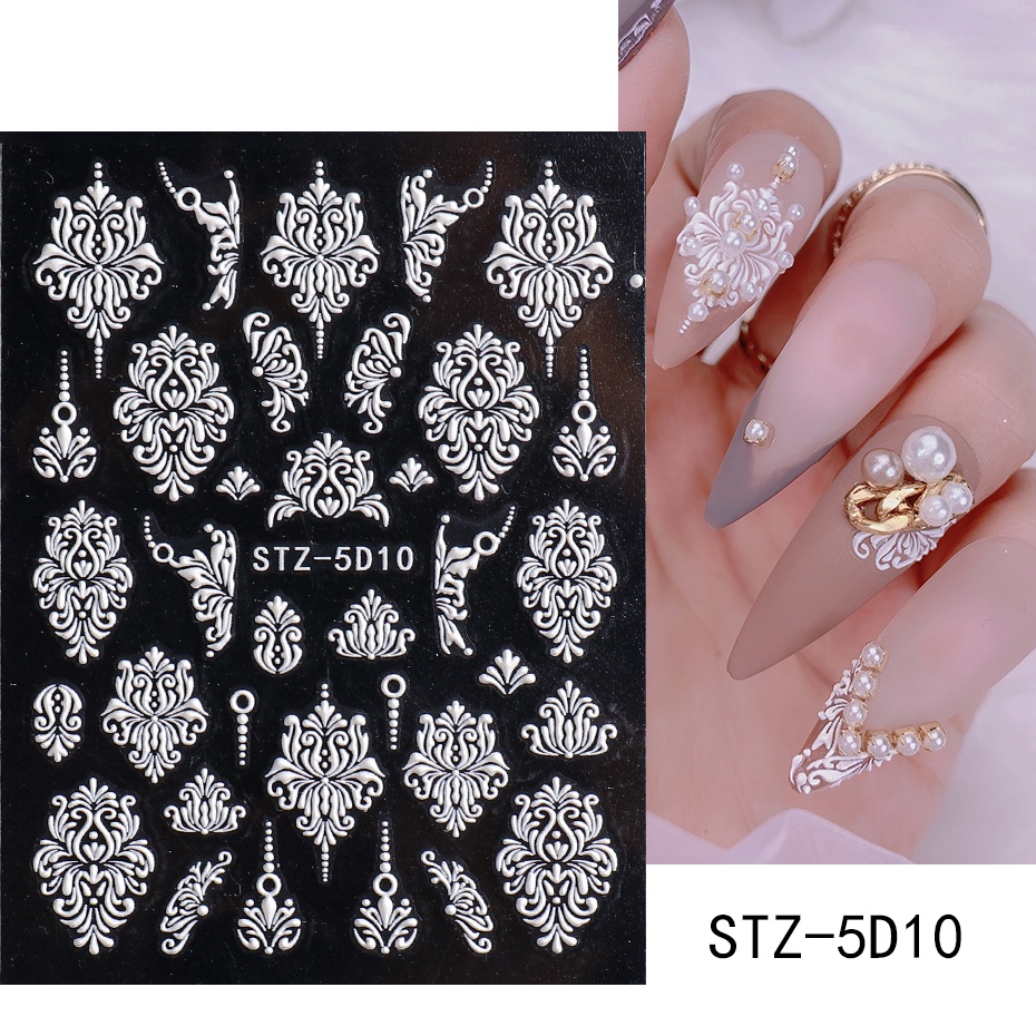 Miếng Dán Trang Trí Móng Tay 5D Acrylic Họa Tiết Ren Hoa Nghệ Thuật