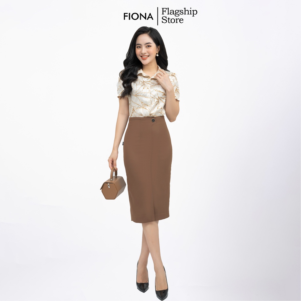 Áo sơ mi nữ dáng croptop Fiona, Sơ mi công sở thiết kế cổ đức tròn giấu khuy F552169