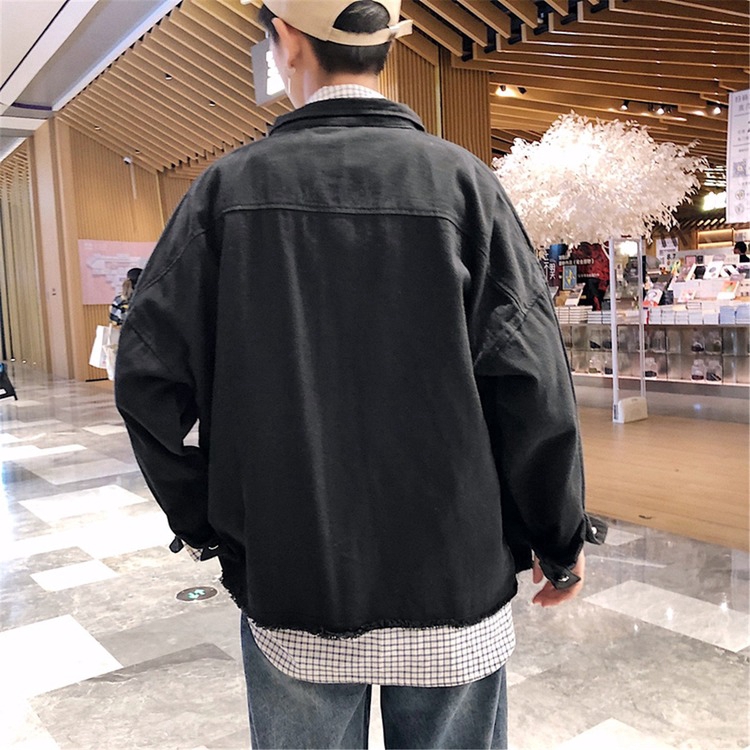 Áo Khoác Denim Dáng Rộng Màu Sắc Đơn Giản Phong Cách Hàn Quốc Dành Cho Nam Giới