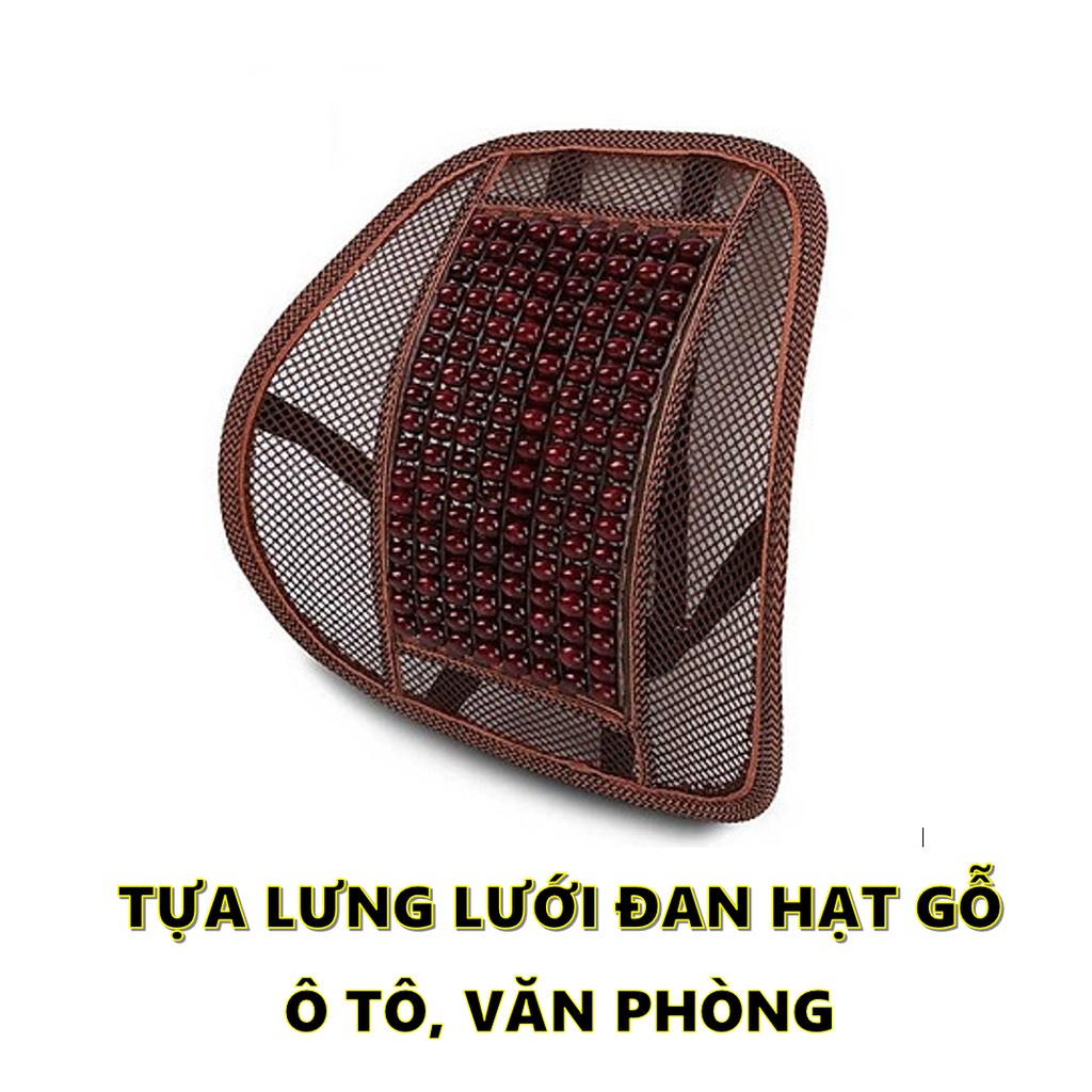 Tựa lưng lưới đan hạt gỗ cho ghế ô tô và văn phòng chống mỏi lưng,chống gù hạn chế đau xương khớp