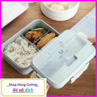 [Bán giá gốc] Khay cơm lúa mạch 3 ngăn tặng thìa và đũa