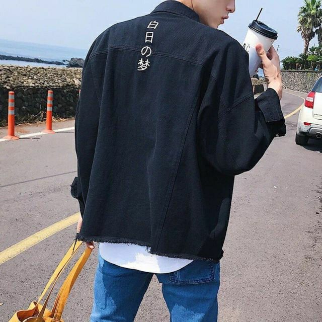 [VIP] Áo khoác jean nam nữ màu đen form rộng Japan Inspiration Text cao cấp loại 2