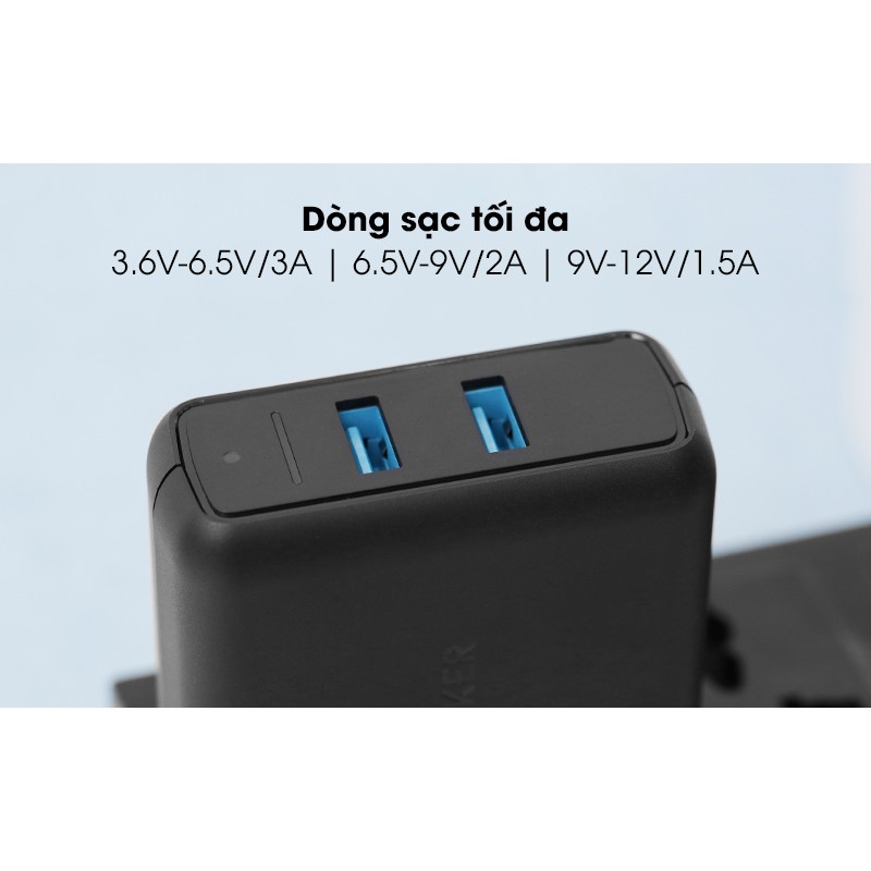 Sạc ANKER PowerPort Speed 2 cổng 39W Quick Charge 3.0 - A2025 - Đen - Hàng chính hãng