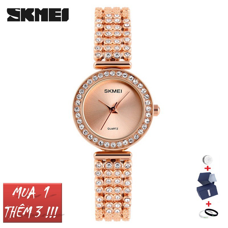 Đồng hồ nữ Skmei 1224 dây thép cao cấp mặt tròn đính đá Bán lẻ giá sỉ