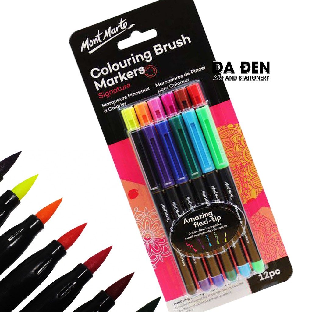 [DA ĐEN] Bộ Bút Cọ Coloring Brush Pen 12 Màu Mont Marte