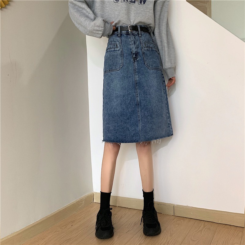 Chân váy jean SUXI dáng chữ A lưng cao màu sắc đơn giản thời trang xuân hè dành cho nữ