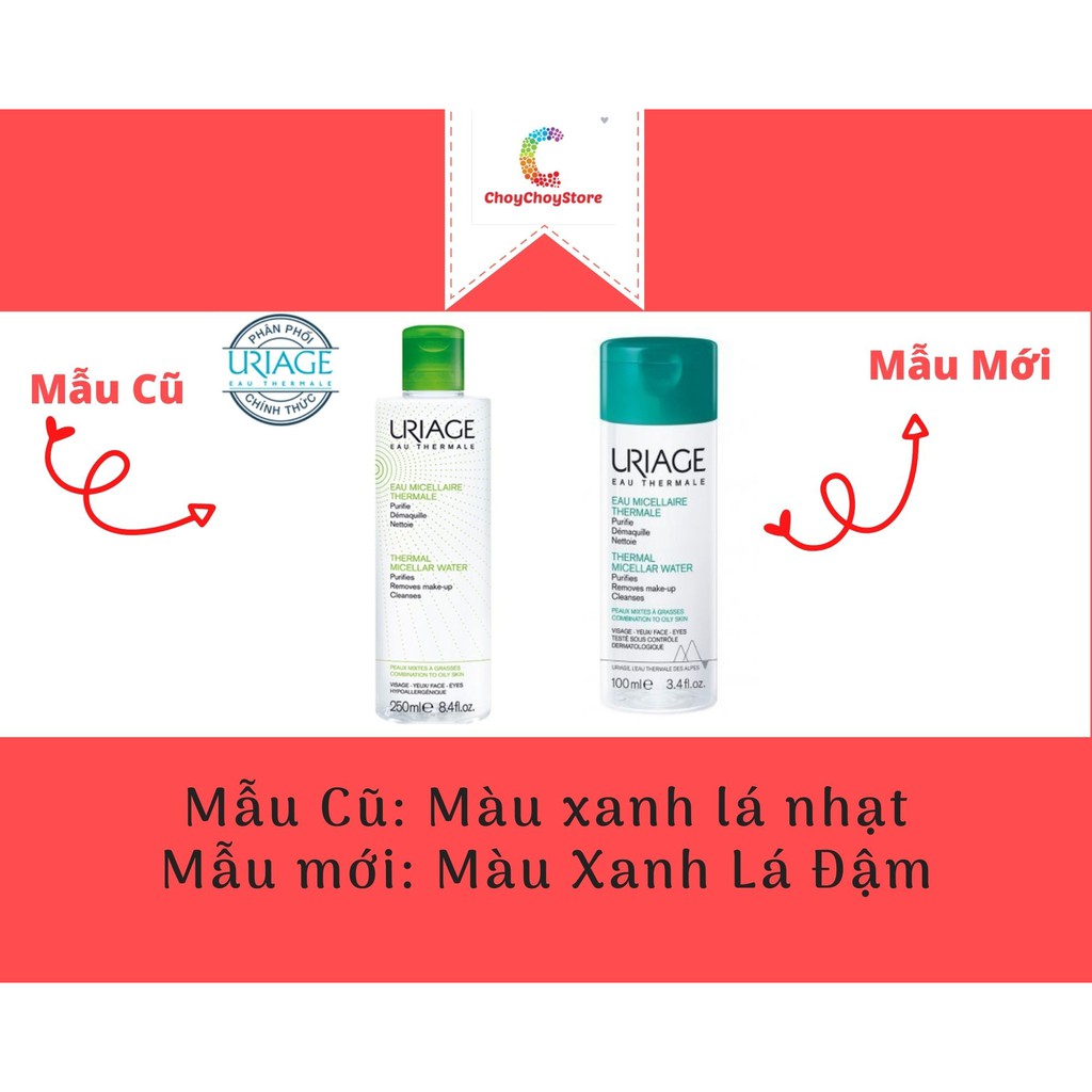 [TEM CTY] Nước Tẩy Trang Uriage Thermal Micellar Water PMG 250mL (Nắp xanh lá đậm) -  Dành Cho Da Dầu, Hỗn Hợp