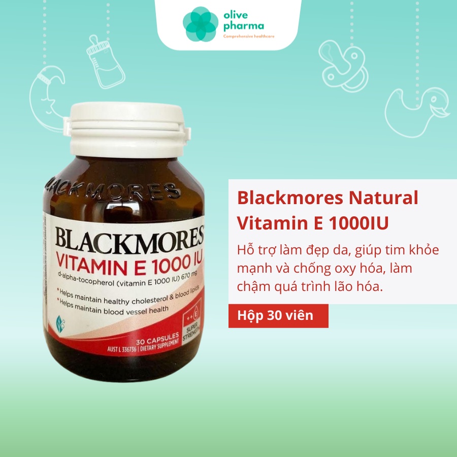 Viên uống Natural Vitamin E 1000IU Blackmores 30 viên Hỗ Trợ Làm Đẹp Da , Giúp Tim Khỏe Mạnh, Làm Chậm Oxy Hóa