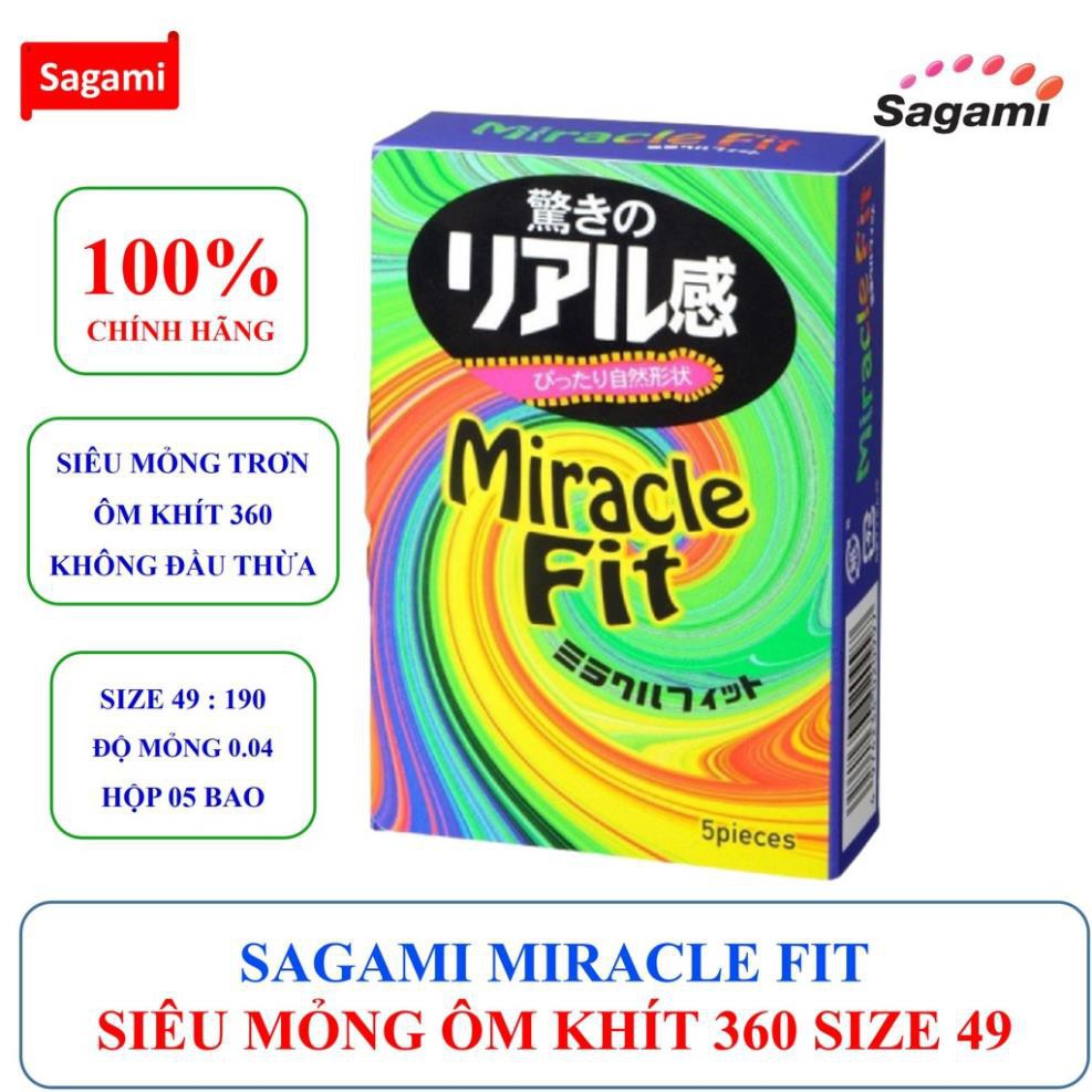 [BAO CAO SU SAGAMI] Bao cao su Sagami siêu mỏng ôm khít 360 không múm thừa size nhỏ 49mm Sagami MIRACLE FIT hộp 05 chiếc