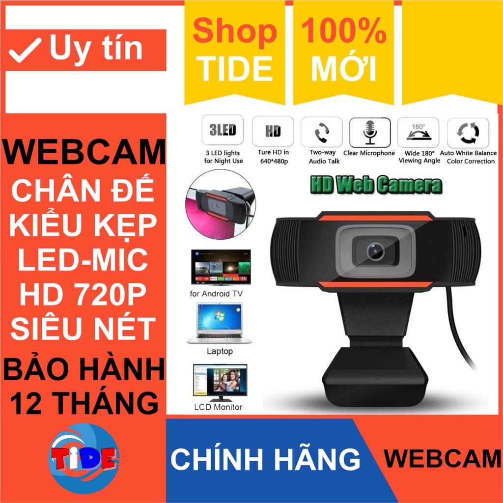 Webcam siêu nét HD 720P – Đế kẹp – Có mic và đèn led hỗ trợ học trực tuyến – Bảo hành 12 tháng – Dùng cho máy vi tính