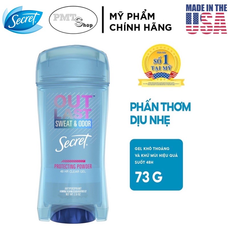 [USA] Lăn khử mùi nữ Secret Clear gel Protecting Powder 73g (hương phấn) - Mỹ