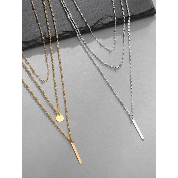 Vòng cổ Ba Lớp Mặt Thanh Dài Sáng Bóng Đơn Giản Cho Nữ